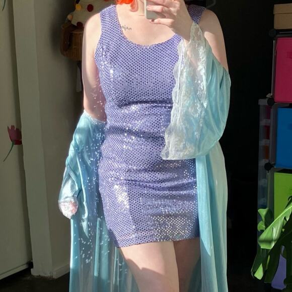 Vintage Dresses & Skirts - Vintage 80s Sequin Mini Party Dress Lavender Stretch Small